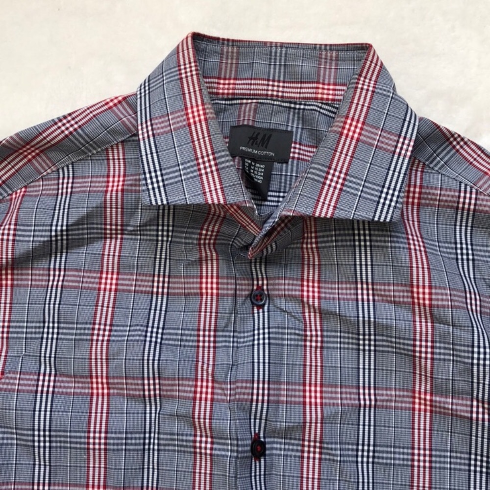 H&M -Mens red blue plaid dress shirt
